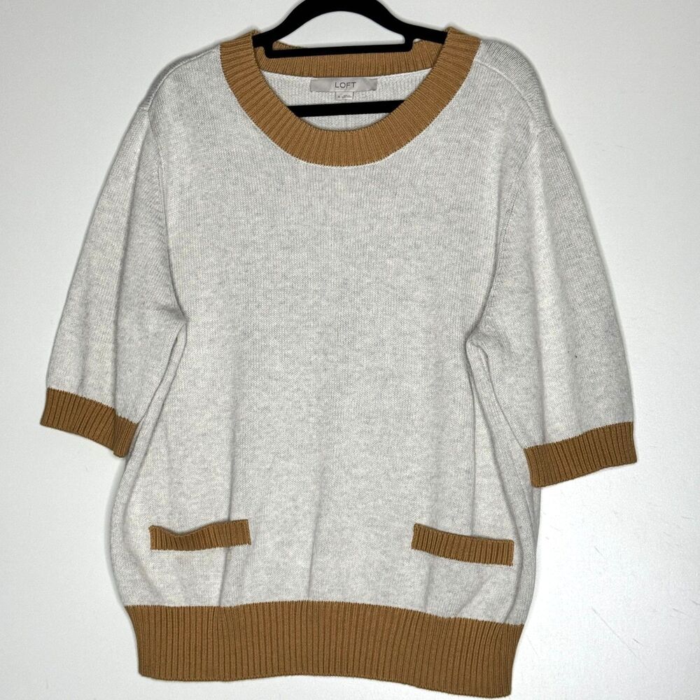 New LOFT Ribbed Knit Short Sleeve Sweater Top Womens Size XL